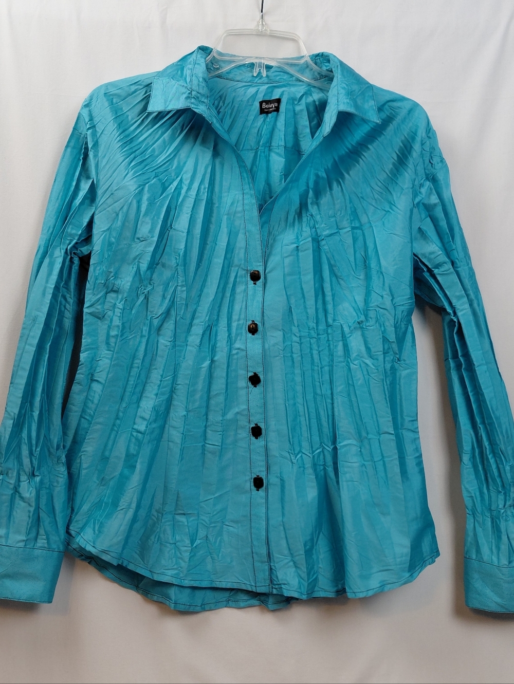 Beluva Sam Francisco Crinkle Blouse Bright Turquoise Blue Women's Size Large